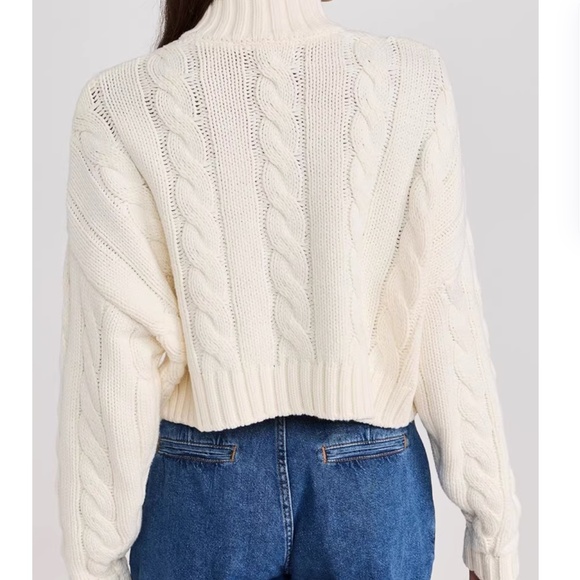 STAUD Cropped Hampton Sweater Knit Cropped Large Ivory Wool - Picture 4 of 8